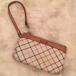 Coach White Multicolor Checkered Leather Wristlet